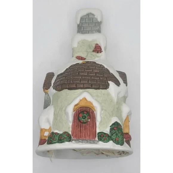 Vtg Christmas Village House Bell 5" Porcelain Decorative Holiday Mantle Decor - Picture 3 of 6
